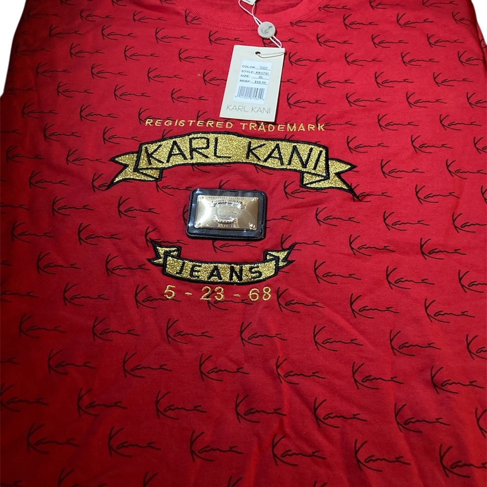 Men’s Red all over logo print Karl Kani T shirt xl